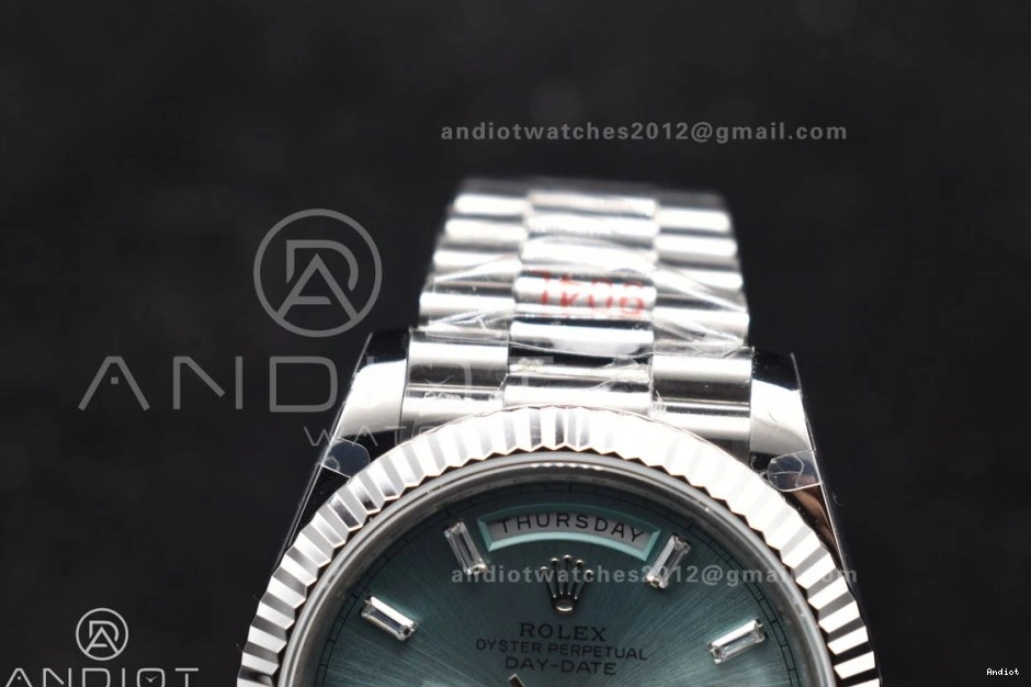 On 904L Dial DayDate A3255 Blue President 40 Stick Steel Ice V2 SS GMF Bracelet 0423